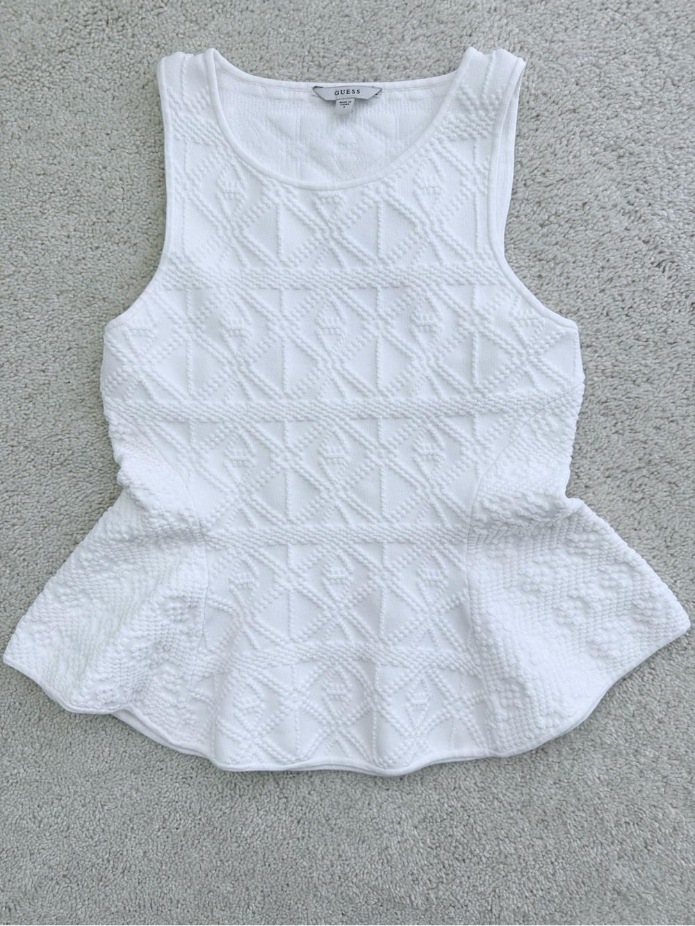 GUESS White Textured Peplum Tank